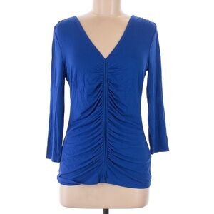 White House Black Market Blue V-Neck Ruched Women's Top